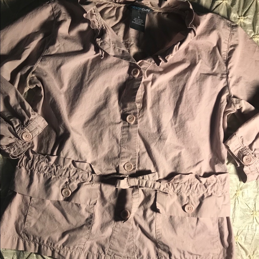 Frenchcuff blush colored button up belted top